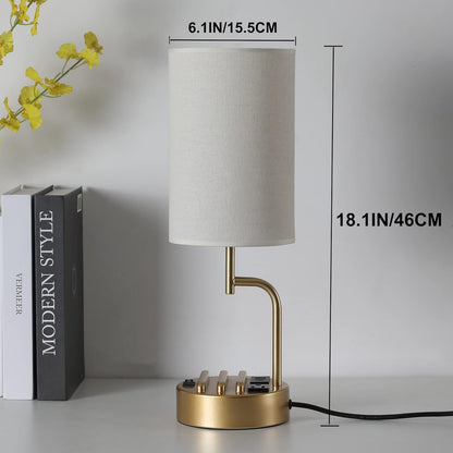 Dreamholder Table Lamp with 3 USB Charging Ports, Modern Desk Lamp with AC Outlet and Phone Stands, Perfect Bedside Lamp for Bedroom, Living Room, Office (Pack of 2), Cream
