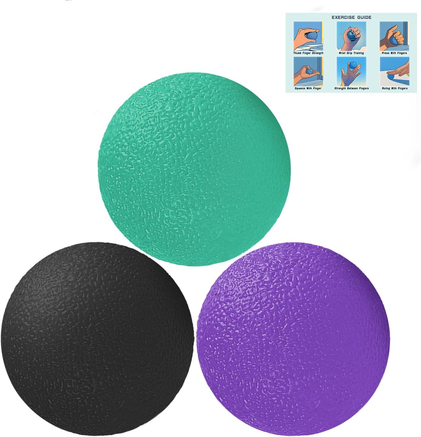 3 Pack Stress Balls for Adults, Squeeze Balls for Hand Therapy, Hand Strengthening Devices with Different Resistance Levels for Finger Forearm Wrist Exercise Relaxation and Pain Relief