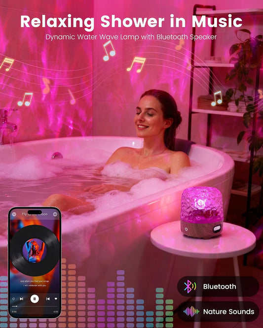 Waterproof Shower Lamp, 16 Colors Ocean Wave Effect Projector Light with Bluetooth Music Speaker for Bedroom Relaxing Shower