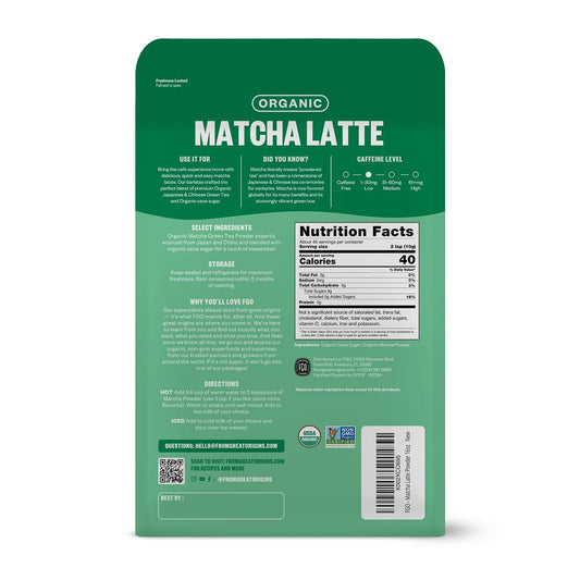 FGO Organic Matcha Latte Powder, 16 Ounce