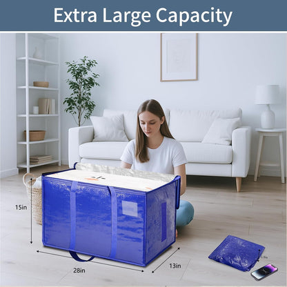 Moving Bags Extra Large - Heavy Duty Storage Totes with Wrap-Around Handles & Reinforced Zippers - Foldable Moving Box Alternative, Water-Resistant for Dorm, Closet & Under Bed Storage (Clear)
