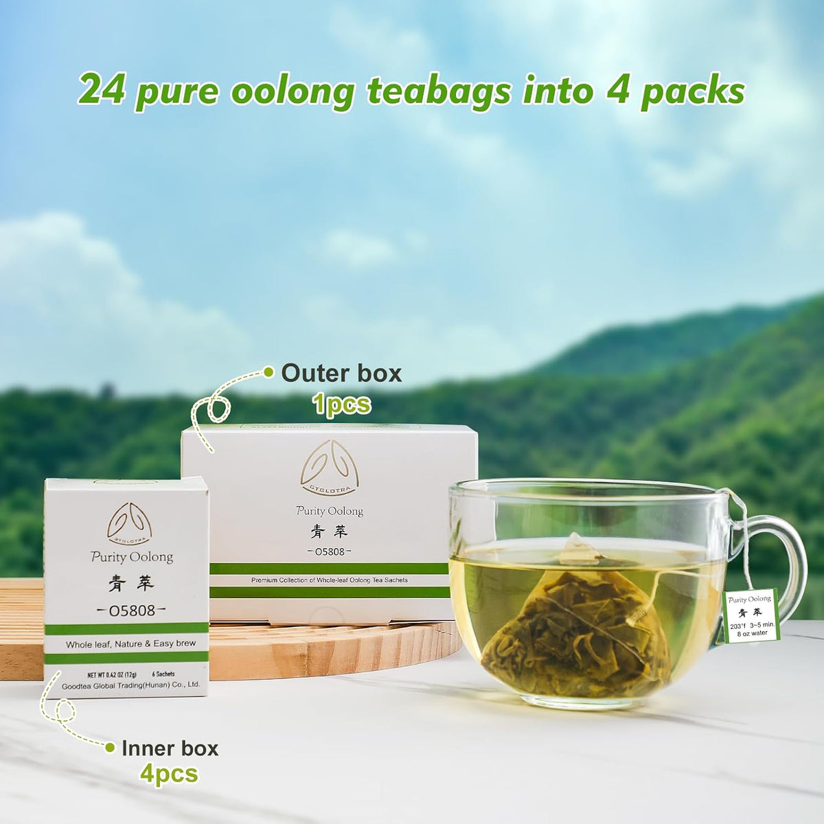 GTGLOTRA Oolong Tea Bags, 24 Whole Leaf Tea Bag, Alternative To Caffeine, 100% Natural Pure Tea, Stress Relief Pyramid Teabags, Suitable for Gifts, Office Reception, Vegan