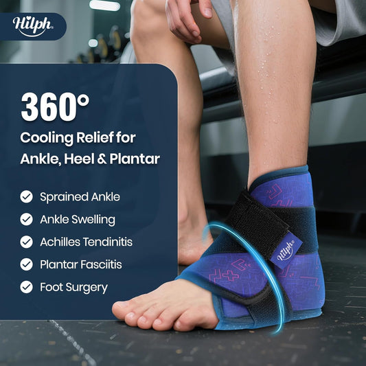 Hilph Ankle Heel Ice Pack Wrap for Swelling & Achilles Tendonitis, Reusable Ice & Compression Therapy Flexible Foot Gel Ice Pack Wrap for Ankle Sprain & Plantar Fasciitis Pain Relief (Blue, 1 Pack)