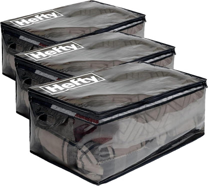 Hefty Storage Bags Extra Large Double Zipper Backpack, Heavy Duty Water Resistant Moving Totes with Shoulder Straps, Foldable Reusable Packing Organizers, (X-Large Black)