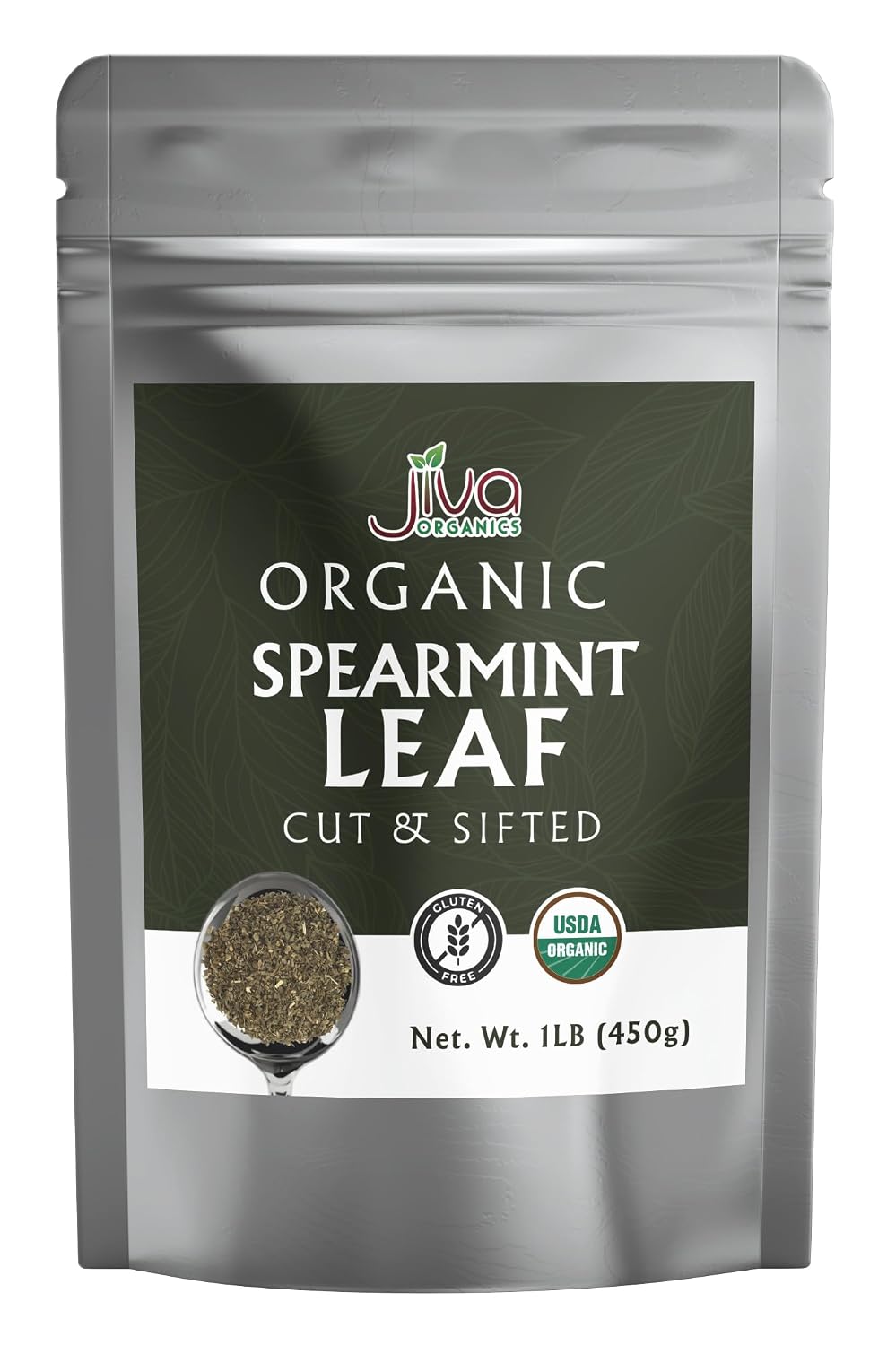 Jiva Organics Spearmint Leaf (Cut & Sifted) 1 Pound | Fresh Aroma, Premium Quality, Non-Irradiated Herbal Mint Leaves