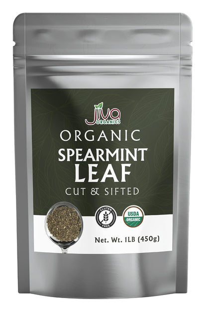 Jiva Organics Spearmint Leaf (Cut & Sifted) 1 Pound | Fresh Aroma, Premium Quality, Non-Irradiated Herbal Mint Leaves