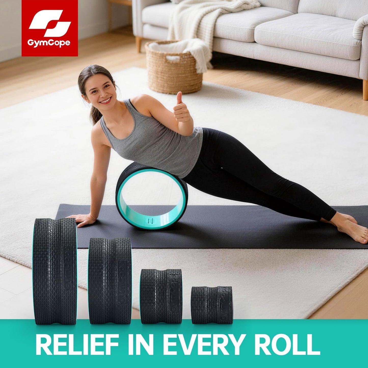 Back Wheel Foam Roller – Targeted Back & Neck Relief, Lumbar Spine Stretcher, Spinal Decompression Back Stretcher, Massage Roller with Density Foam for Physical Therapy, Supports 500lbs