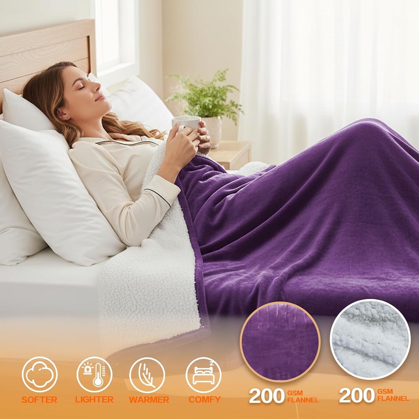 Electric Heated Blanket Throw Size 50''x60''-Control Heating Blanket, Soft & Warm Flannel 10-Level Temperature Control, 8 Hours Auto Off, Rapid Heating & Overheat Protection