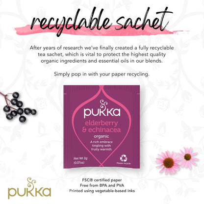 Pukka Organic Tea Bags, Elderberry & Echinacea Herbal Tea, Perfect for Wellness Support, 20 Count (Pack of 3) 60 Tea Bags