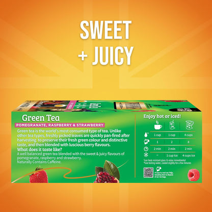 Twinings Green Tea with Pomegranate, Raspberry, & Strawberry Individually Wrapped Bags, 100 Count (Pack of 1), Caffeinated, Enjoy Hot or Iced, 100 Teabags