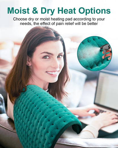 Heating Pad for Back & Period Cramps, Fathers Day Dad Gifts, Birthday Gifts for Women Mom, Electric Heating Pads for Abdomen/Waist/Shoulder, 12" x 24", 6 Heat Settings, 4 Auto-Off, Teal Green
