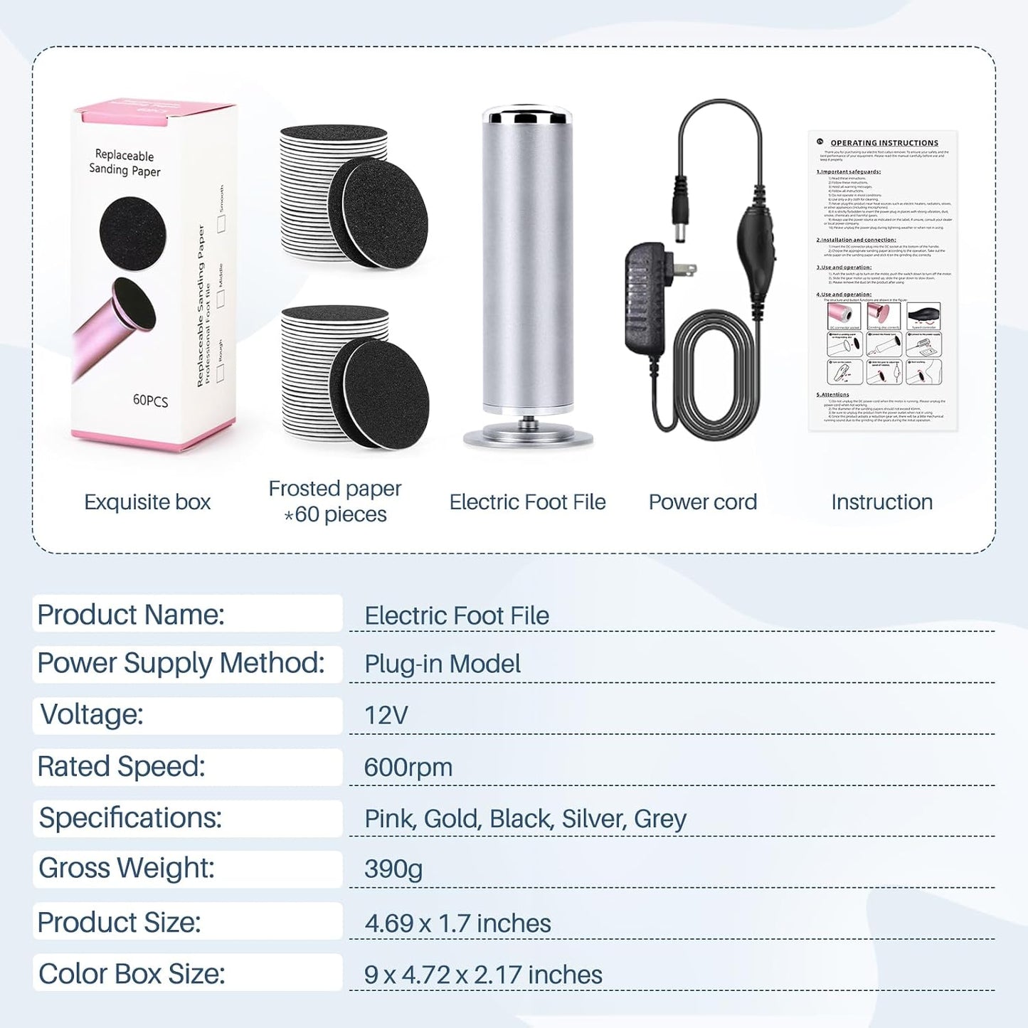 LIONVISON Electric Foot Callus Remover: Adjustable Speed Foot File for Cracked Heels - Working Women's Summer Pedicure Tool with 60pcs Sandpaper Discs - Dead Skin Remover for Dry Feet at-Home
