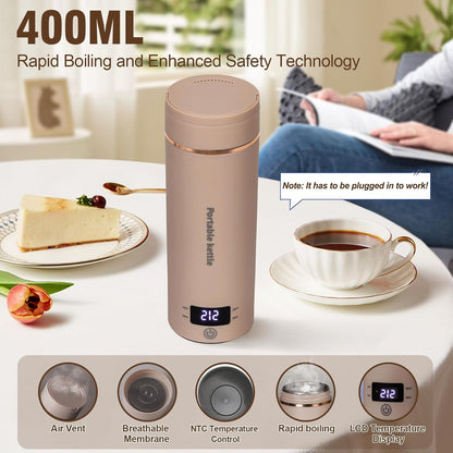 Touxila Portable Electric Kettle for Travel 120V, 13.5oz, 4 Temp Settings