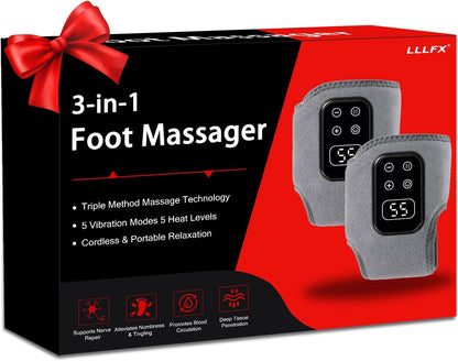 2-Pack 2026 Upgraded 3-in-1 Foot and Ankle Massager - 5 Vibration Modes and 5 Heating Levels, Suitable for Relieving Daily Foot Fatigue, Wireless and Portable，Grey