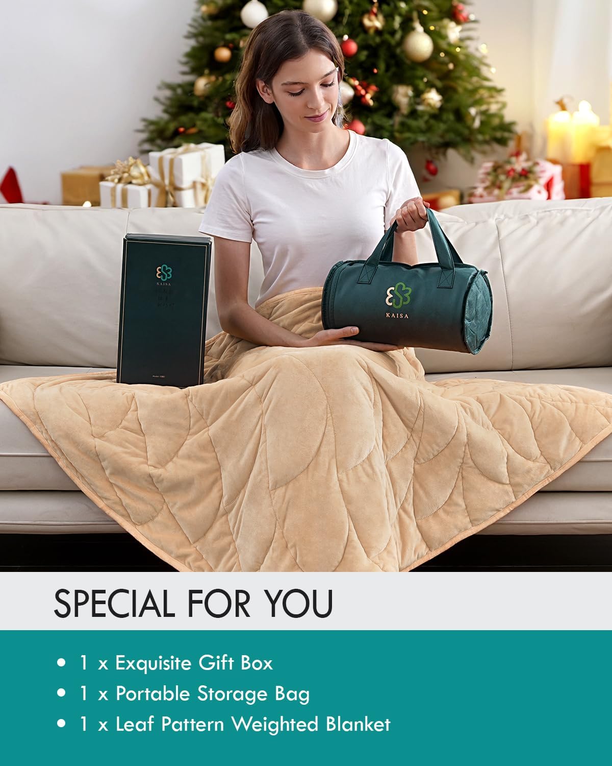 Kaisa Weighted Lap Blanket 7 lbs 41" x 53", Cozy Luxury Crystal Velvet Small Weighted Blanket for Adults, Portable Travel Weighted Blanket for Relaxation, All-Season Blanket, Machine Washable, Green