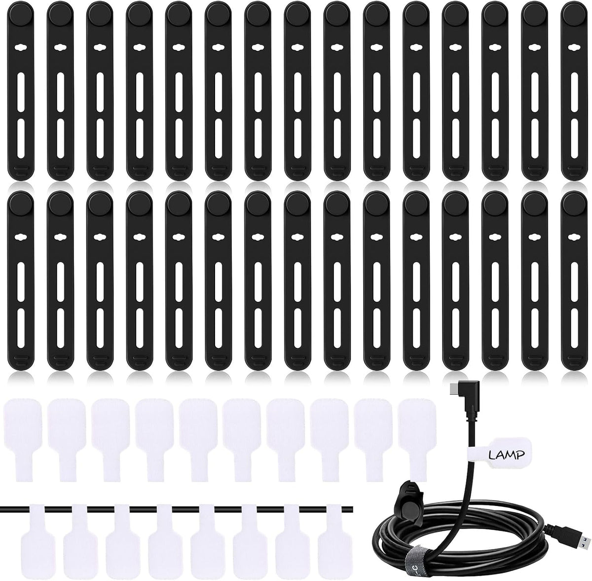 90 Pcs Cable Ties with Labels for Electronics Desk, Mixed Color