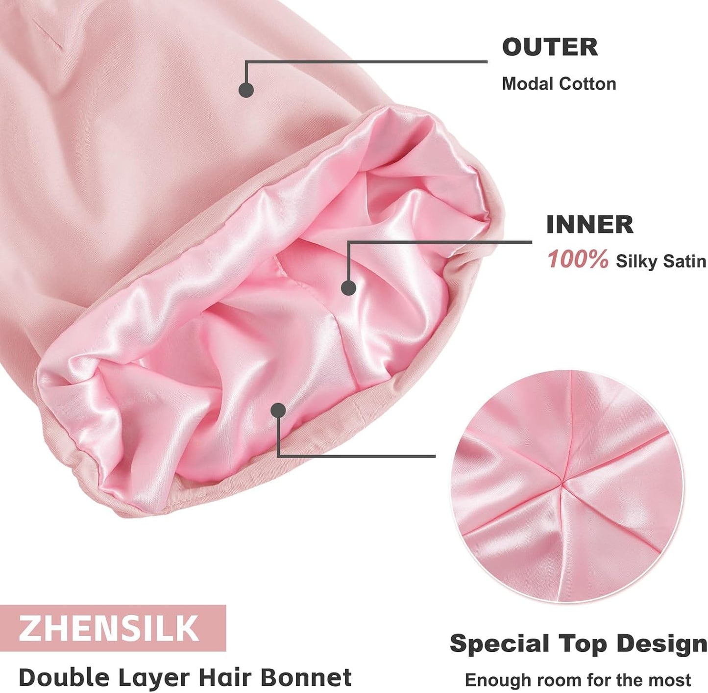 ZHENSILK Silk Bonnet for Sleeping Women, Adjustable Silky Satin Lined Sleep Cap, Silk Hair Wrap Slouch Beanie Hat
