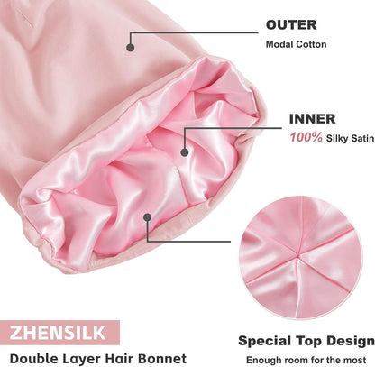 ZHENSILK Silk Bonnet for Sleeping Women, Adjustable Silky Satin Lined Sleep Cap, Silk Hair Wrap Slouch Beanie Hat