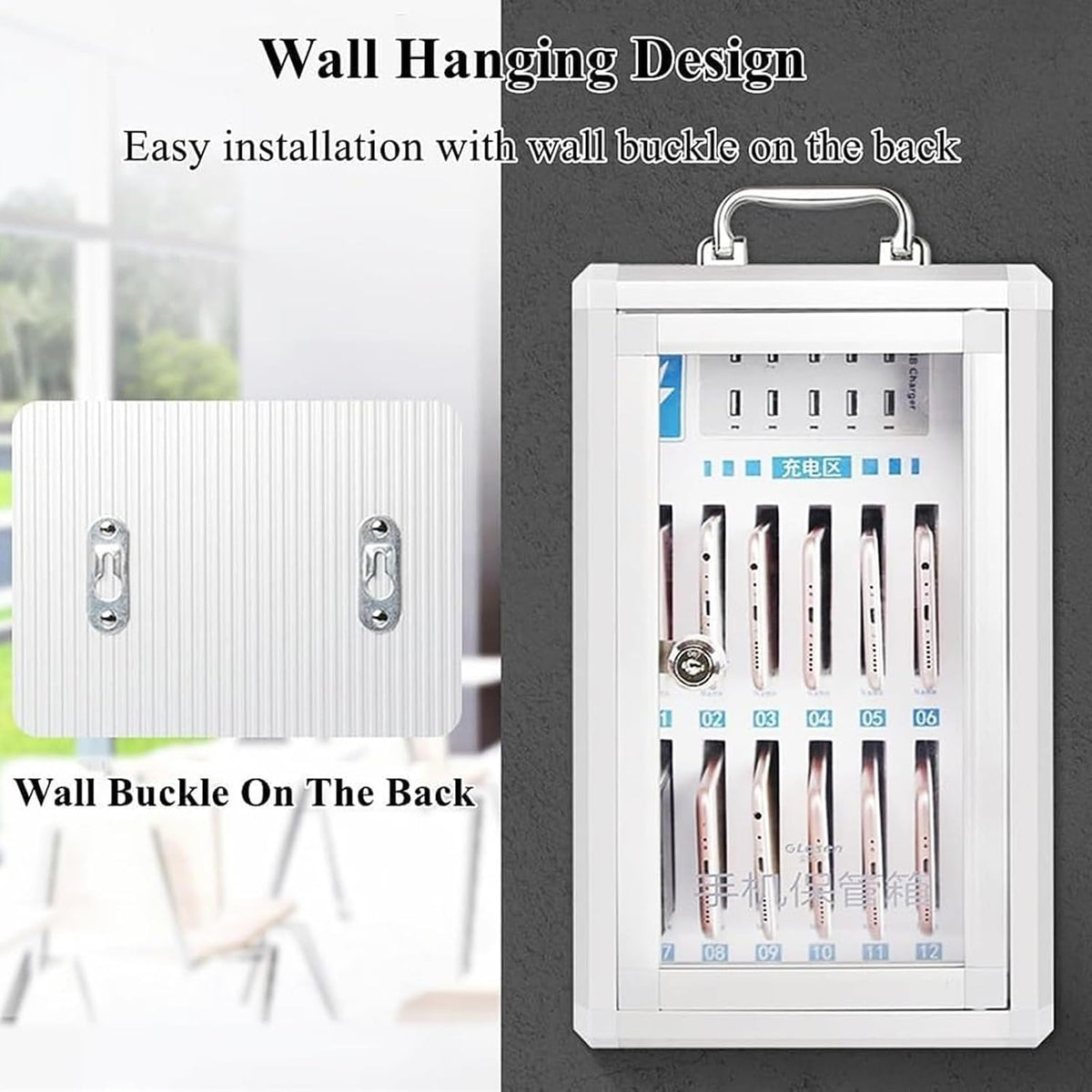 Cell Phone Charging Stations W/USB Charging Ports & Handle, Wall-Mounted Rechargeable Cell Mobile Phone Storage Box for Company Conference Room (36)
