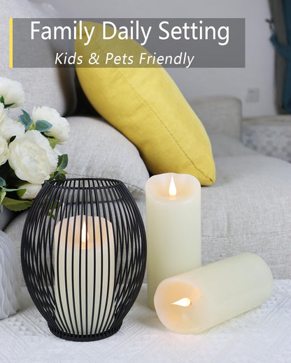 TECHLONG Flickering Flameless Candles with 3D Moving Flame, Last 1000+ Hours Battery Operated Candles with Timer, Ivory Real Wax Pillar Electric LED Candle for Wedding Christmas Party/3" x 5"