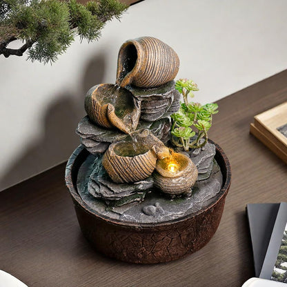 Indoor Waterfall Tabletop Fountain with LED Lights,Zen Water