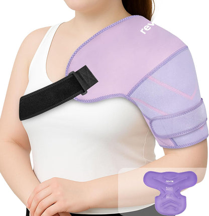 REVIX Large Shoulder Ice Pack Wrap, 2 Gel Packs+1 Shoulder Brace for Rotator Cuff and Arm, Reusable Gel Cold Therapy Wrap for Discomfort Relief & Muscle Relaxation, Easy to Wear & Remove
