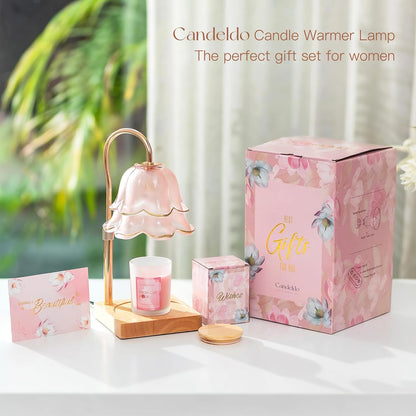 Candeldo Candle Warmer Lamp with Timer: Flower Gold Candle Lamps Height Adjustable Wax Melt House Warming Gifts New Home Decor Mothers Day Birthday Gift for Women Mom