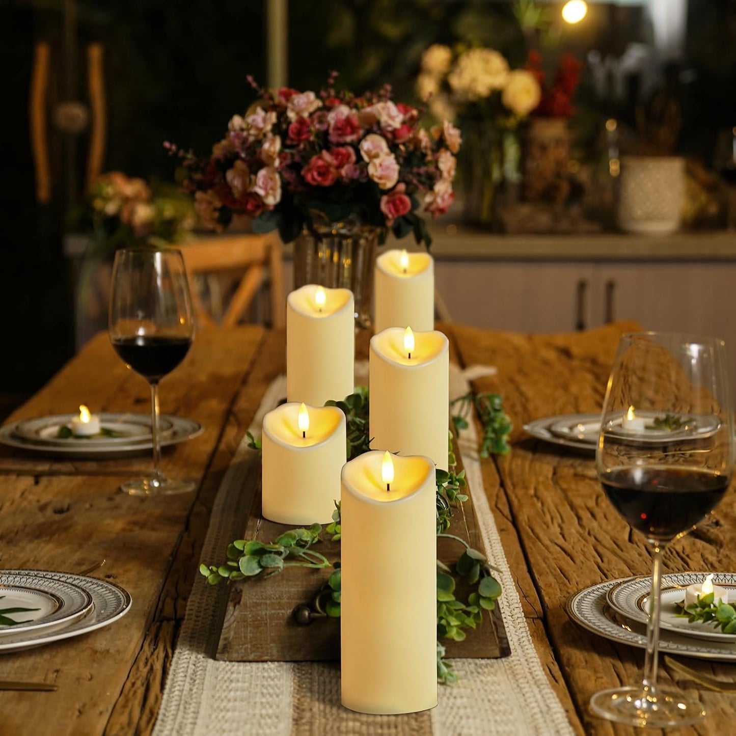 Homemory 6"x3" Outdoor Waterproof Flameless Candles, LED Candles, Battery Operated Candles with Remote and Timers, Electric Fake Plastic Pillar Candles, Ivory White, Set of 2