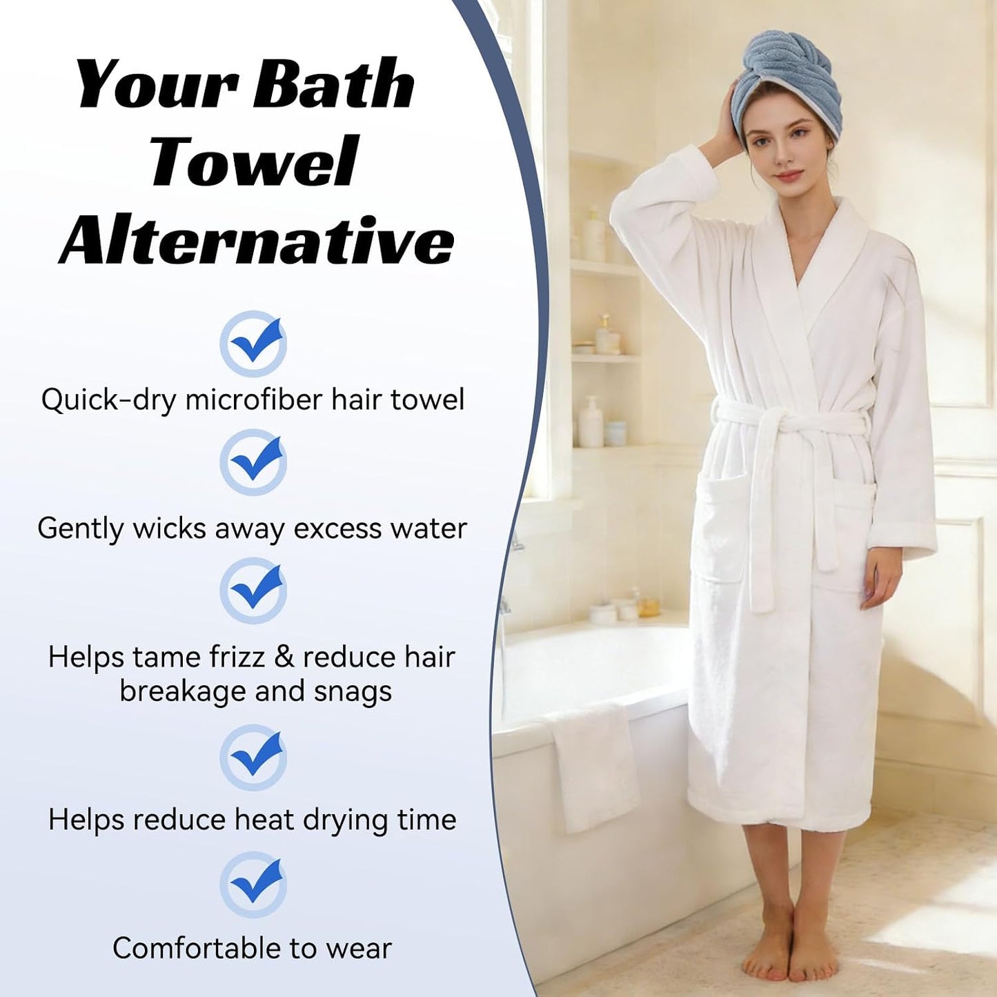Microfiber Hair Towel Wrap for Women, Soft Lightweight Quick Dry Turban, Drying Hair Towels for Women, Hair Drying Towel for Curly & Long Hair - Yellowish-white (Note: This model is ultra-slim.)