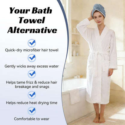 Microfiber Hair Towel Wrap for Women, Soft Lightweight Quick Dry Turban, Drying Hair Towels for Women, Hair Drying Towel for Curly & Long Hair - Yellowish-white (Note: This model is ultra-slim.)