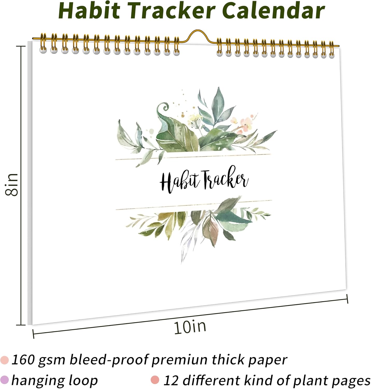 Habit Tracker Calendar Undated for Daily, Weekly & Monthly, 8" x 10" (Pink)