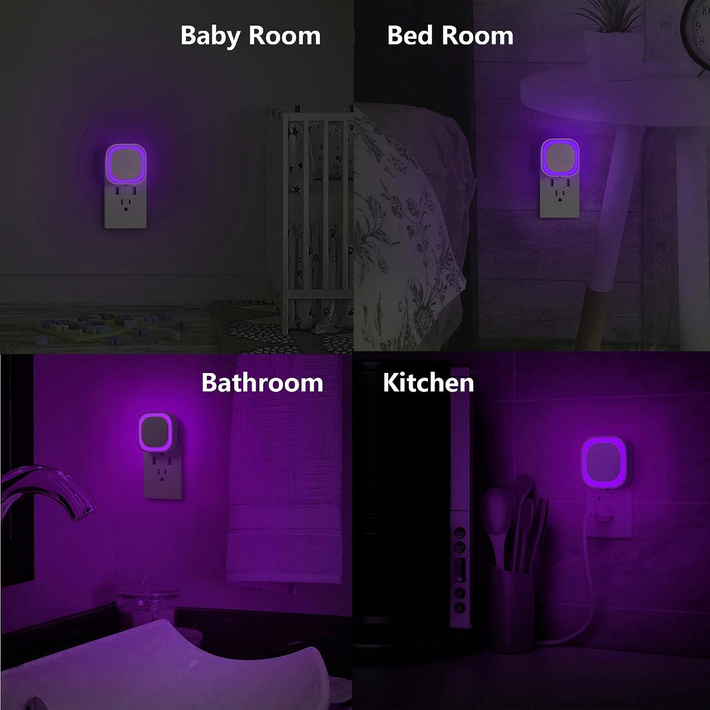 YUNLEX 2 Pack Amber Night Light, Dusk to Dawn Sensor, Warm Glare-Free Reflected Glow, 3-Level Dimmer, Auto On/Off, Plug-in LED Nightlight for Bedroom, Kids, Bathroom, Sleep, Baby Nursery, Toddler