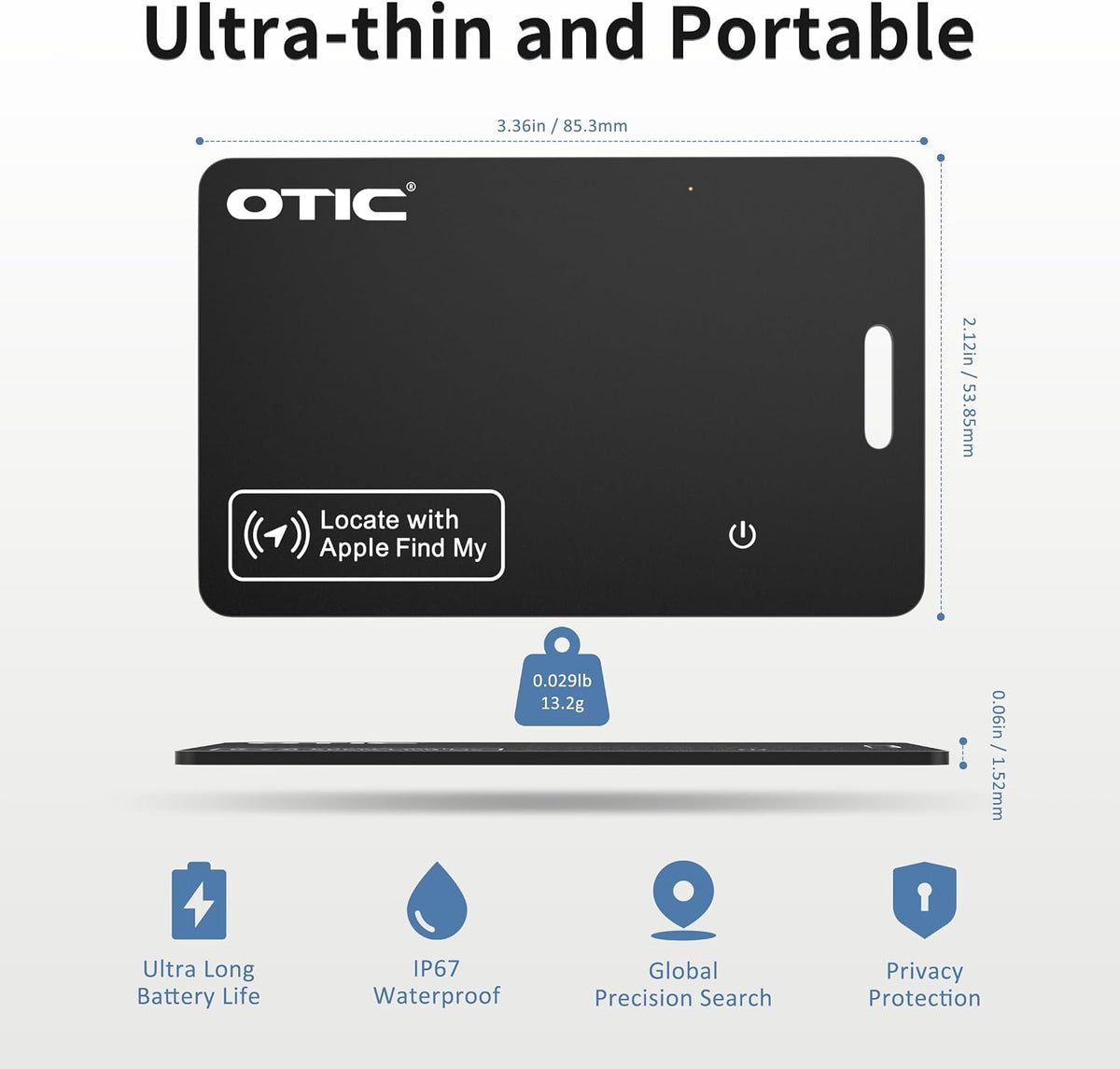 OTIC Slim Bluetooth Wallet Tracker, Tag for Apple Find My & Google Find Hub