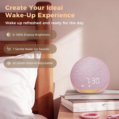 Sound Machine Alarm Clock for Bedroom: 25 Natural Sleep Sounds - White Noise Machine for Adults Kids Baby - Gentle Wake Up Alarm with Bluetooth Speaker - Putty