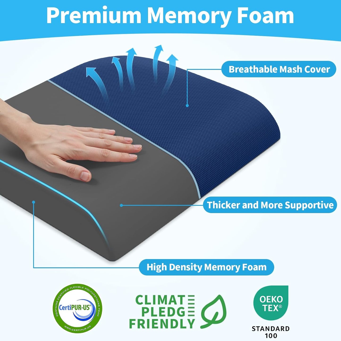 TranquilRelax Large Seat Cushion, Memory Foam Cushion for Long Sitting Hours on Office Chair, Car Seat, Non-Slip Chair Pad for Sciatica, Coccyx, Tailbone Pain Relief & Post-Surgery Recovery (Black)