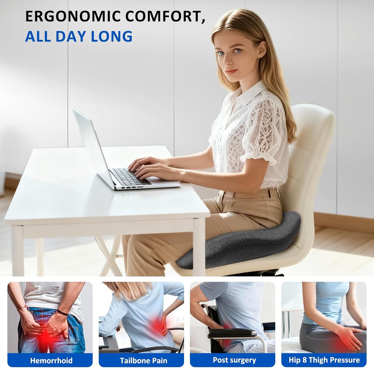 Seat Cushion,Lumbar Support Pillow for Office Chair, Cooling Mesh Office Chair Cushions for Sciatica,Tailbone &Back Pain Relief,Ergonomic Memory Foam Back Support Pillow for Desk,Gaming Car Chair