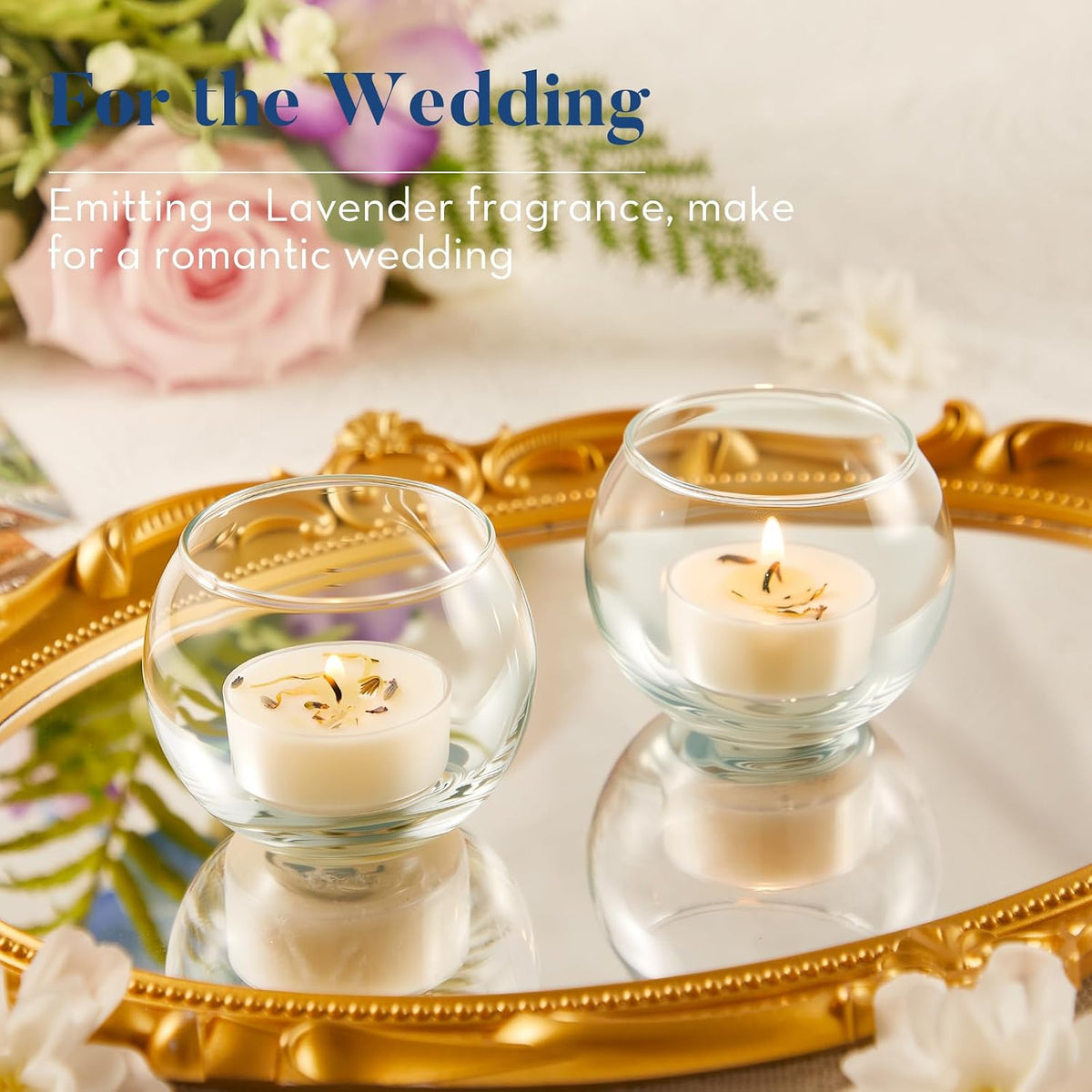 Crenovo Lavender Scented Tealight Candles with Dried Flowers 16 Pack