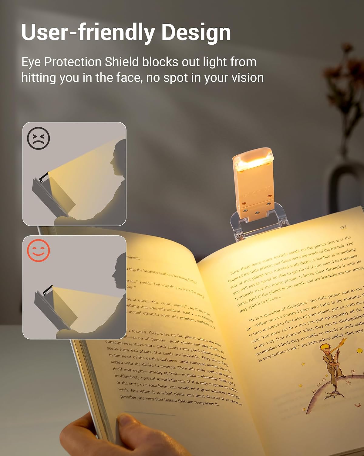 DEWENWILS Book Reading Light, USB Rechargeable Booklight for Reading at Night, LED Clip On Book Lights for Kids, Bookworms, Blue Light Blocking, Amber + Warm White (Green)