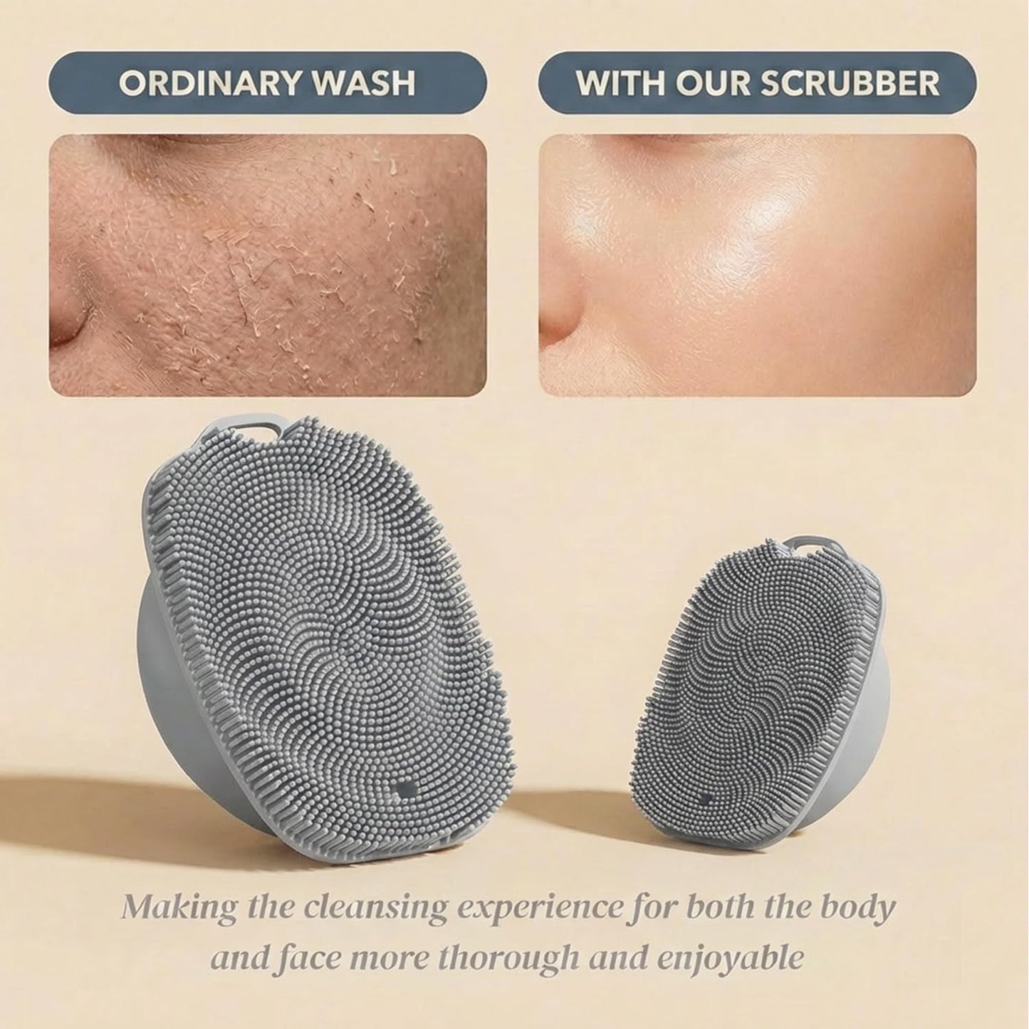 Soft Silicone Body Scrubber, Face Scrubber Silicone, Gentle Texture Exfoliating Body Scrubber for Men and Women On Sensitive Skin, Back Large Suction Cup for Easy Dry and Store (Blue)