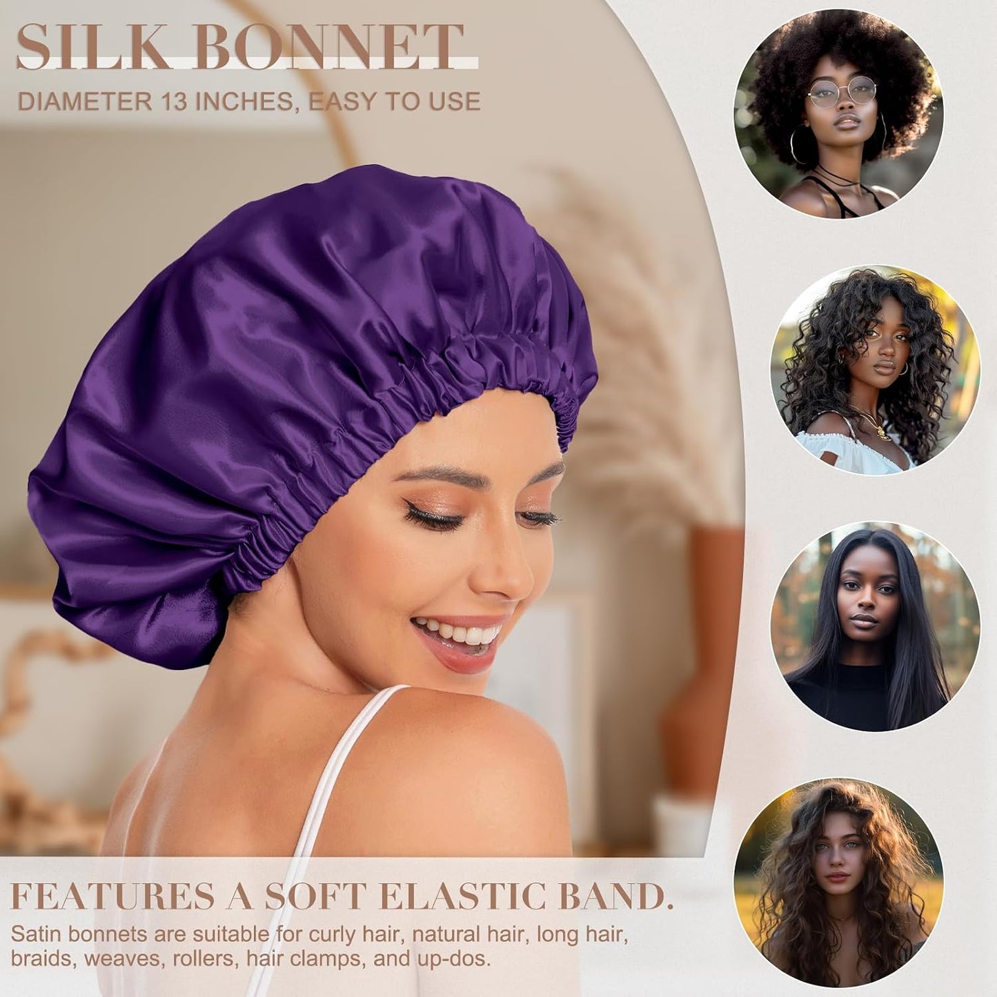 Satin Bonnet Silk Bonnet Hair Bonnet for Sleeping-Slouchy Beanie Hat Satin Sleep Cap for Women's Natural & Curly Hair(Blue Zircon)