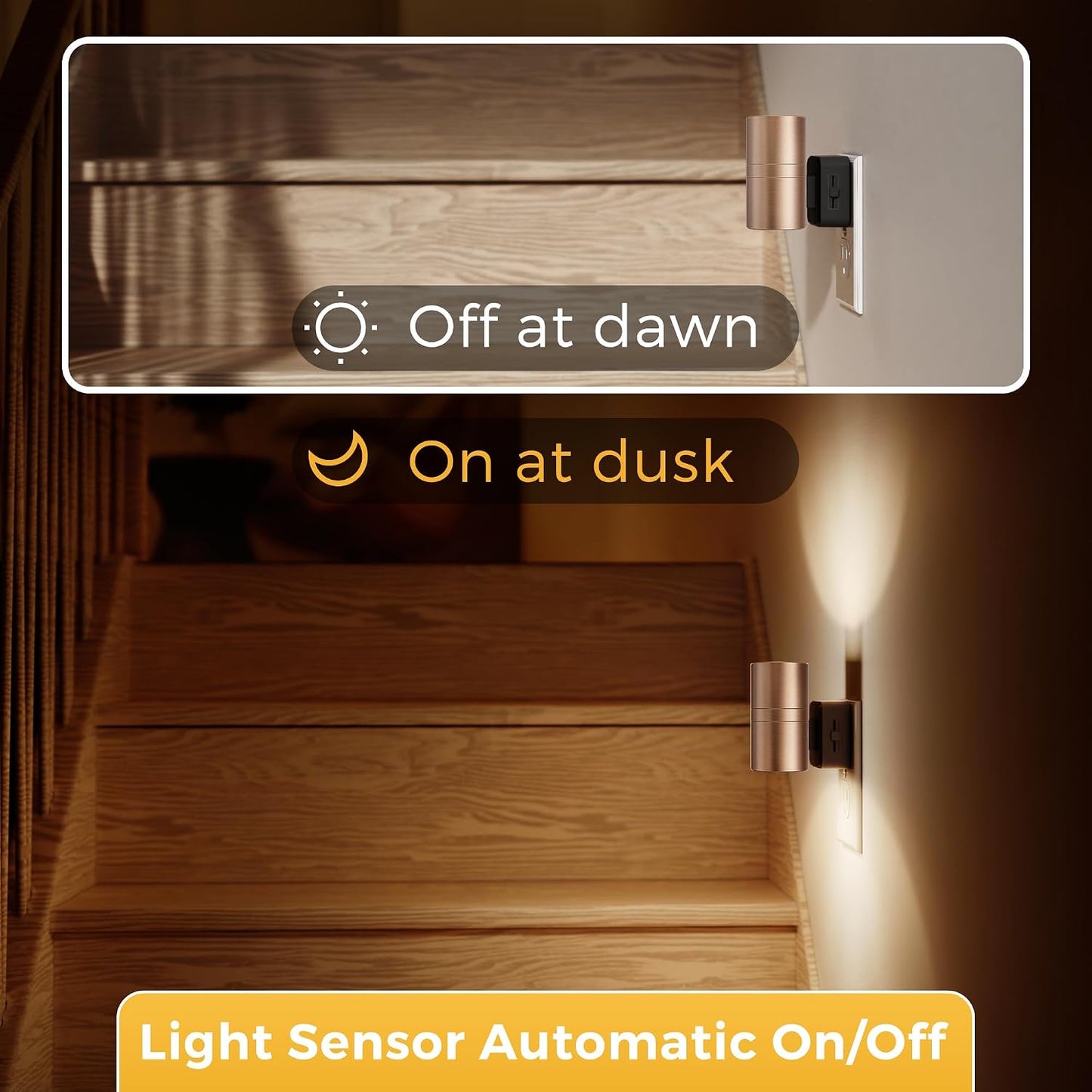 L LOHAS LED Night Lights Plug into wall, Amber Night Light with Adjustable Brightness, Plug in NightLight with Auto Light Sensor, Wall Sconce-Style Design Night Light for Bathroom,Hallway, 2 Pack