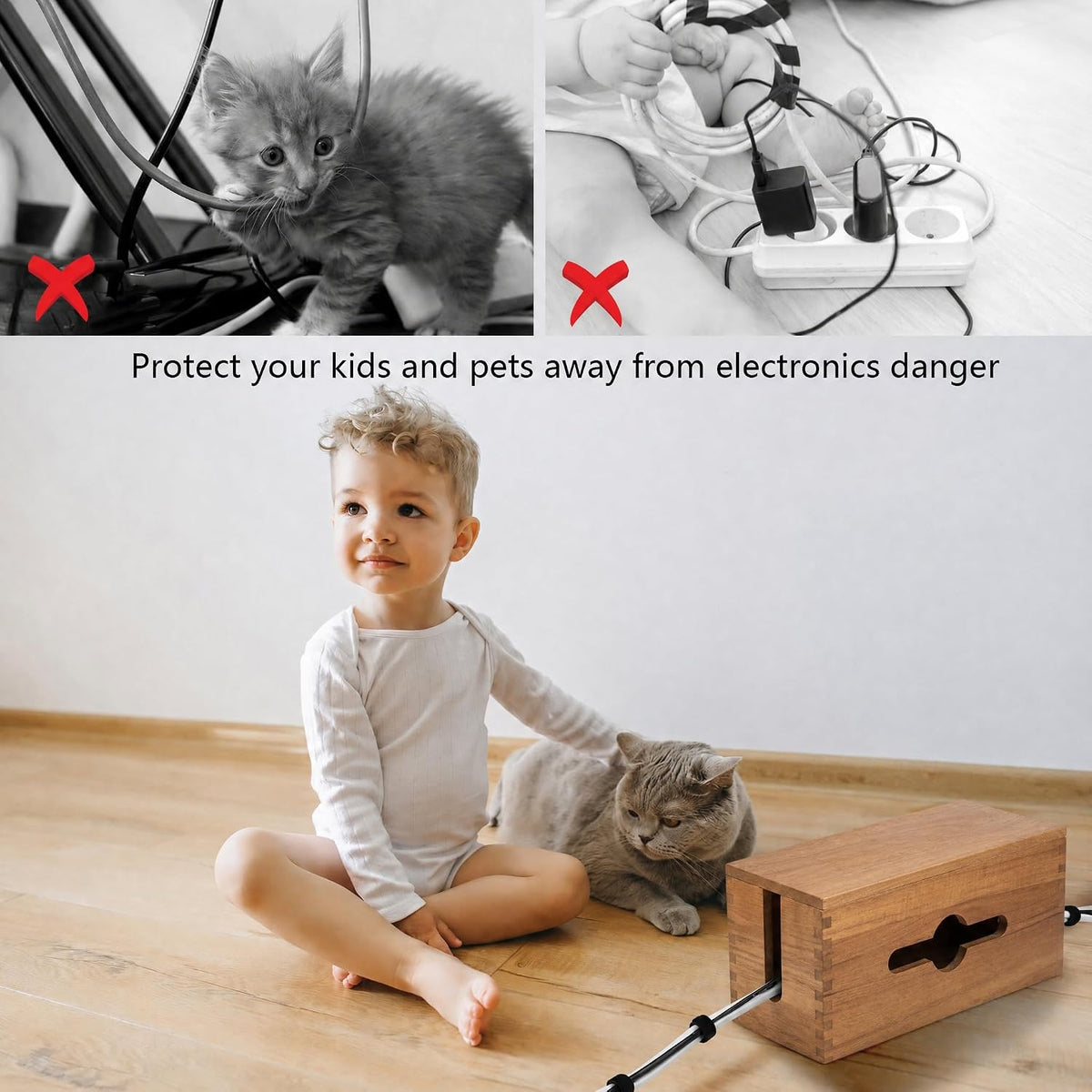 Cable Management Box,Cord Organizer Hide Desk Floor Wires,Home Office,Wood