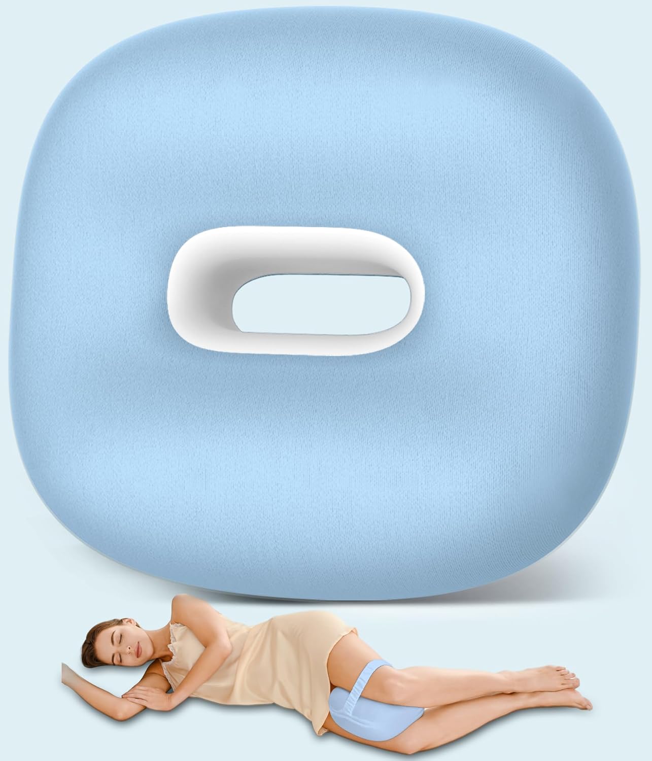 beslovo Side Sleeper Knee Pillow, Memory Foam Leg Pillow, Ergonomic Between Leg Pillow Eases Back Hip Pain, Spine Alignment Sciatica Relief, Knee Pillow with Ice Silk Cover and Elastic Strap (White)
