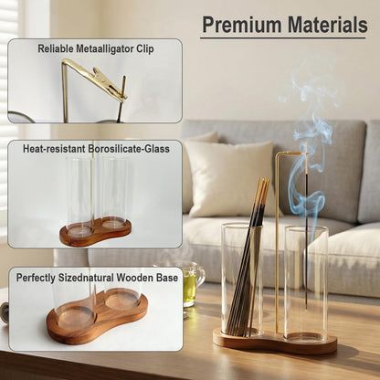 2 in 1 Incense Holder, Glass Incense Holder for Sticks, Anti-Ash Incense Burner with Removable Ash Catcher and Incense Storage for Yoga Meditation Spa Home Decor (Size A)