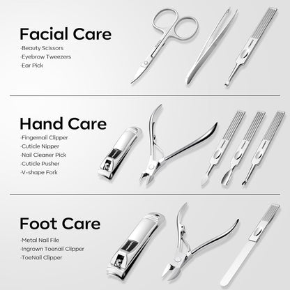 FAMILIFE Stainless Steel Manicure Set 11-in-1 Professional Nail Clipper Kit