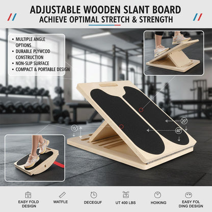 Slant Board for Calf Stretching,Balance Board,Adjustable Calf Stretcher,400 lbs Cap,Wooden Slant Board Anti-Slip Incline Board, Ankle Support,Incl.2 Resistance Bands,Instruction Card & Sand Paper.