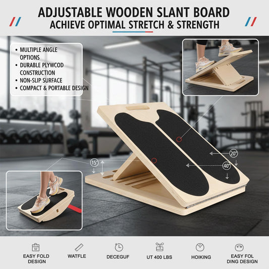Slant Board for Calf Stretching,Balance Board,Adjustable Calf Stretcher,400 lbs Cap,Wooden Slant Board Anti-Slip Incline Board, Ankle Support,Incl.2 Resistance Bands,Instruction Card & Sand Paper.