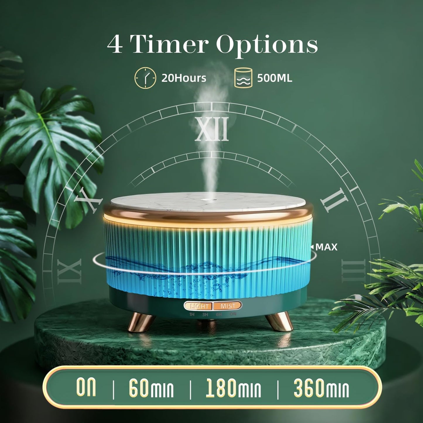 20-Hour Long-Lasting Aromatherapy, 500ML Large Essential Oil Diffuser: Ultrasonic Cool Mist Humidifier with Remote Control, 7 Color Lights, Timer, Auto-Off for Home/Bedroom/Yoga (White)