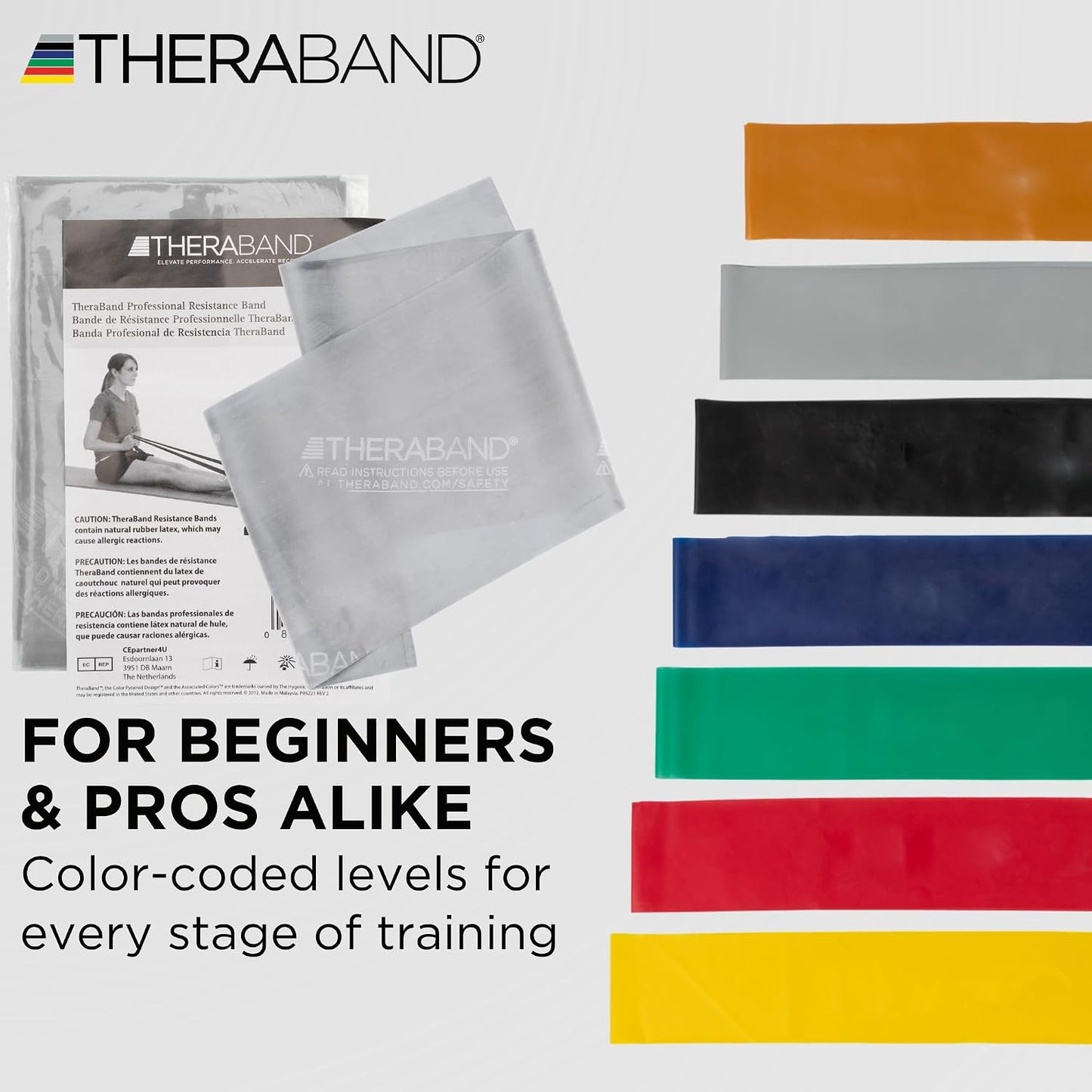 THERABAND Professional Resistance Bands Set, 7 Pack 6 ft Exercise Bands for Working Out, Stretch Bands for Physical Therapy, Pilates & Full Body Workout, Levels 1–7