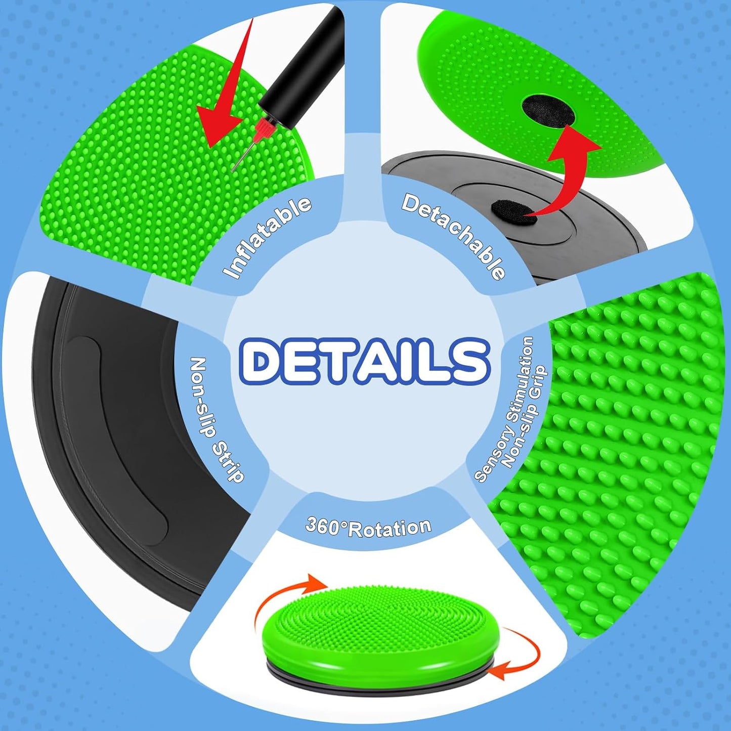 Wiggle Seat Cushion,Fimeetoy Sensory Spinning Chair,ADHD Tools for Kids,Flexible Seating Classroom & Home,Inflatable Wobble Balance Disc-Blue